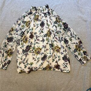 Ann Taylor Multicolor Floral Blouse with smocked neck